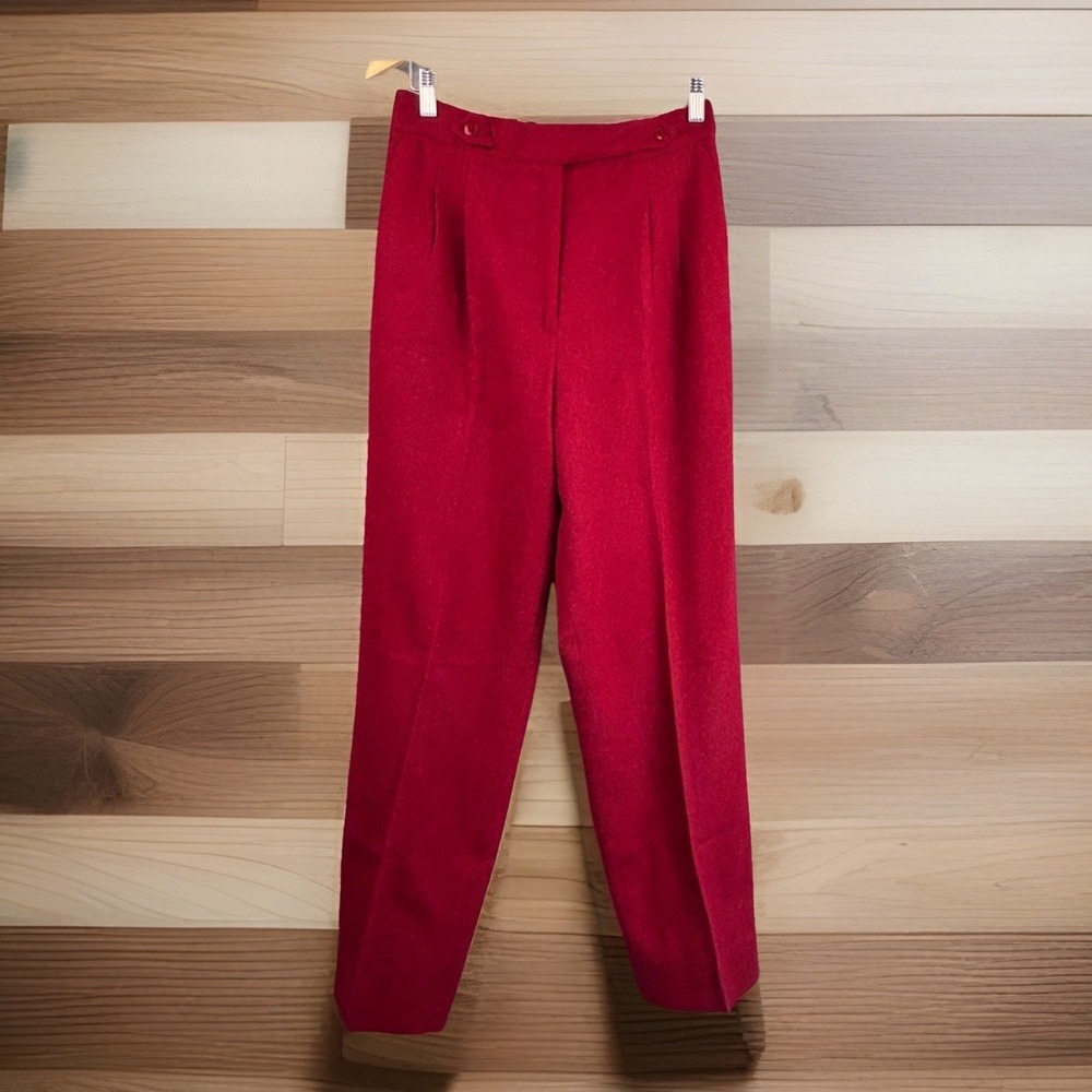 Vintage 80s 100% Wool Pants Bold Red Lined L‎ Pleated Straight Capsule Timeless